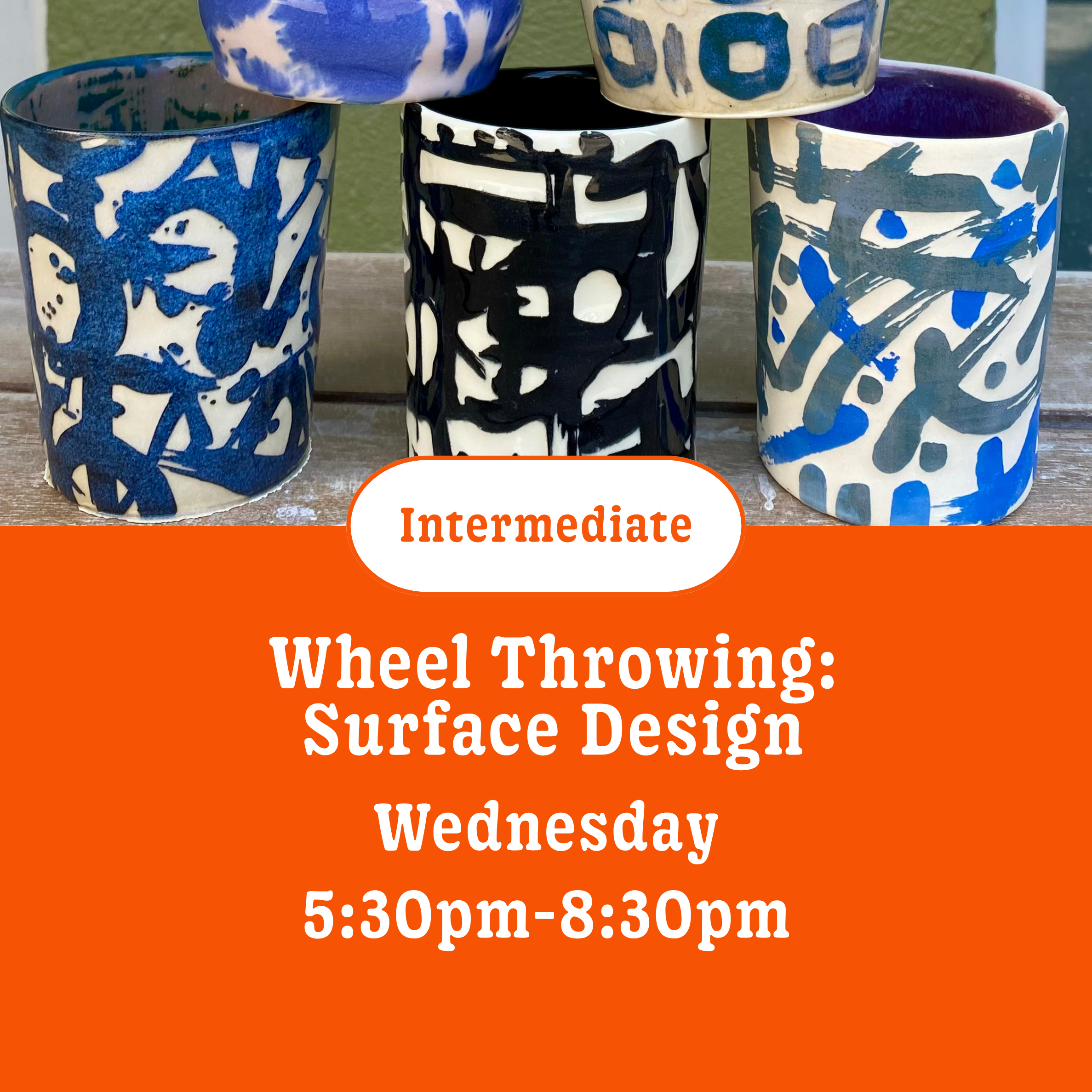 Wheel throwing - Surface Design: 6 wks • Wednesday • 5:30pm - 8:30pm • August 26th - September 30th